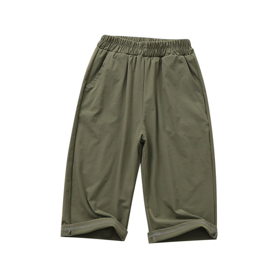 Atogsazn Kids Boys Cropped Pants Children Casual Loose Elastic Waist Shorts Summer Wide Leg Shorts for Boy 01-Army Green 13-14 Years