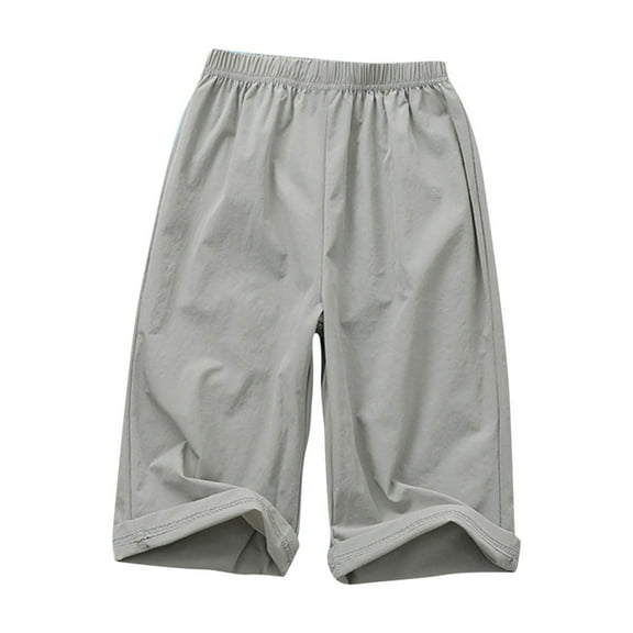 Atogsazn Kids Boys Cropped Pants Children Casual Loose Elastic Waist Shorts Summer Wide Leg Shorts for Boy 01-Gray 9-10 Years