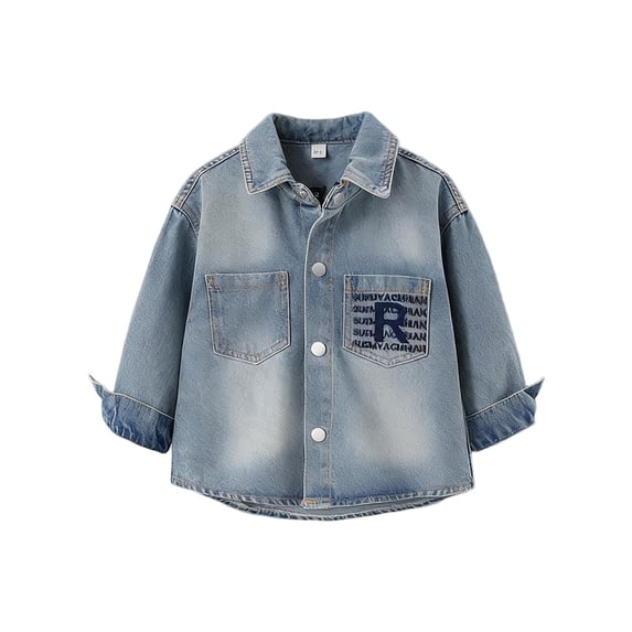 Atogsazn Kids Boys Denim Jacket Childrens Casual Long Sleeve Button Down Coat with Pocket Outerwear Tops Blue 11-12 Years Fashion
