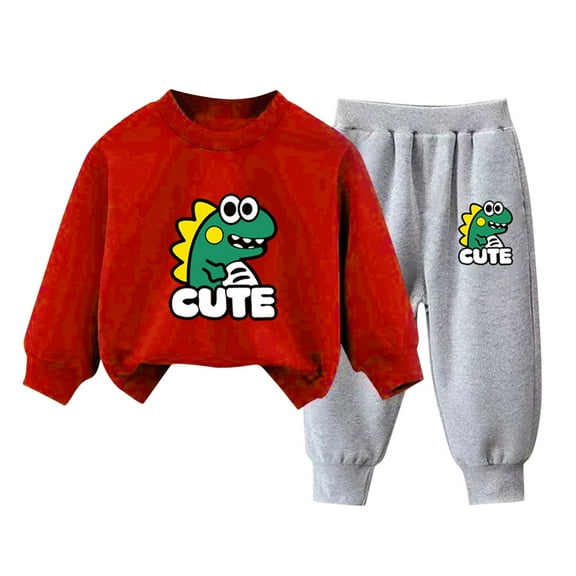 Atogsazn Kids Boys Fall Winter Set Children Printed Long Sleeve Sweatshirt and Pants Outfit Jogger Clothes Red 4-5 Years