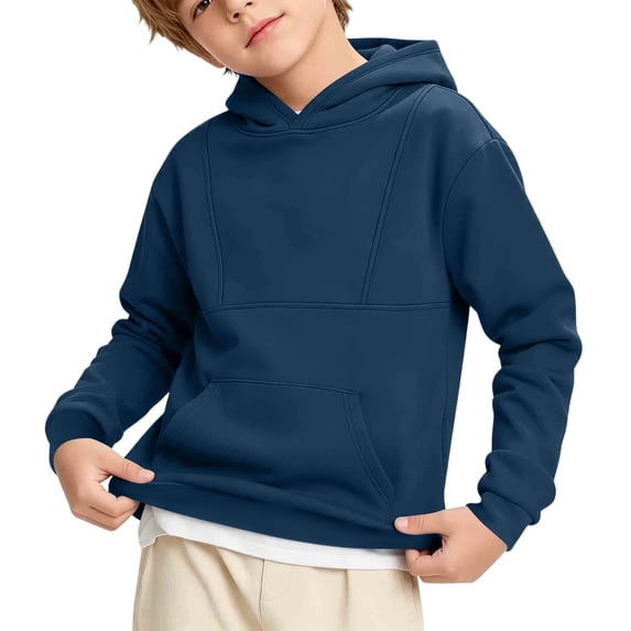 Atogsazn Kids Boys Fleece Hoodies Childrens Casual Long Sleeve Hooded Sweatshirt Pullover Fall Winter Tops Navy 4-5 Years Fashion