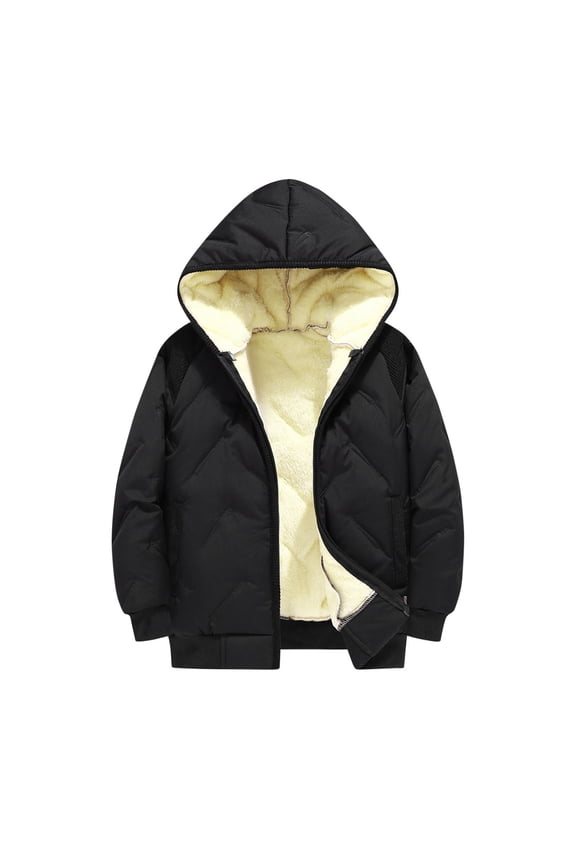 Kids Boys Fleece Lined Jackets Children Full Zip Long Sleeve Hooded Jackets Winter Warm Clothes Black 6-7 Years