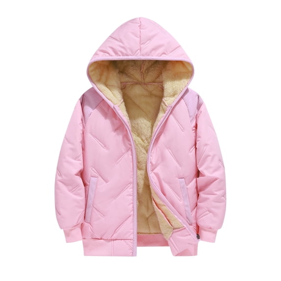 Atogsazn Kids Boys Fleece Lined Jackets Children Full Zip Long Sleeve Hooded Jackets Winter Warm Clothes Pink 6-7 Years