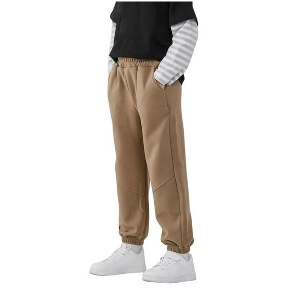 Atogsazn Kids Boys Fleece Sweatpants Childrens Jogger Pant Athletic Fall Sweat Pants Trouser Clothing with Pocket 02-Khaki 11-12 Years Fashion