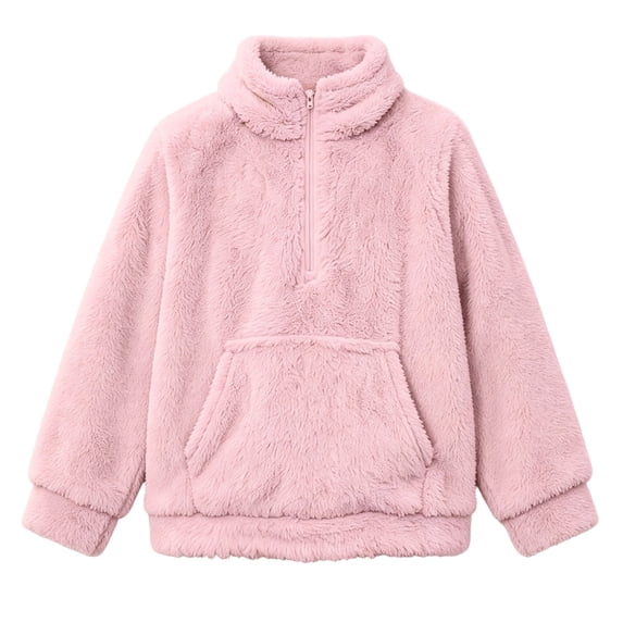 Atogsazn Kids Boys Fuzzy Hoodies Childrens Casual Fleece Half Zip Long Sleeve Hooded Sweatshirt Plush Winter Tops Clothes Pink 9-10 Years Fashion