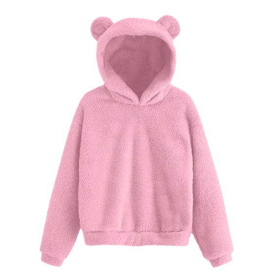 Atogsazn Kids Boys Fuzzy Hoodies Childrens Casual Fleece Long Sleeve Hooded Sweatshirt Plush Winter Tops Clothes Pink 14-15Years Fashion