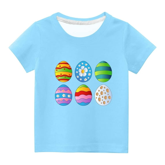 Atogsazn Kids Boys Girls Casual Easter T Shirt Children's Printed Short Sleeve T-shirt Fashion Clothes 02-Sky Blue 13-14 Years