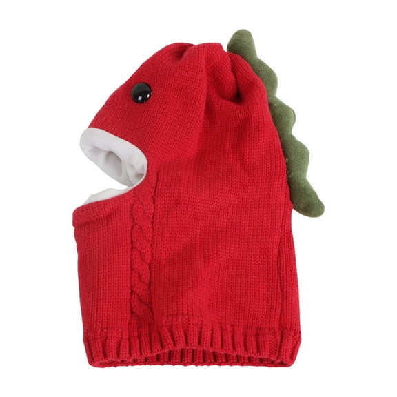 Atogsazn Kids Boys Girls Dinosaur Winter Knit Hat Toddler Earflap Hood Scarves Children Cute Warm Hat Red Free Size