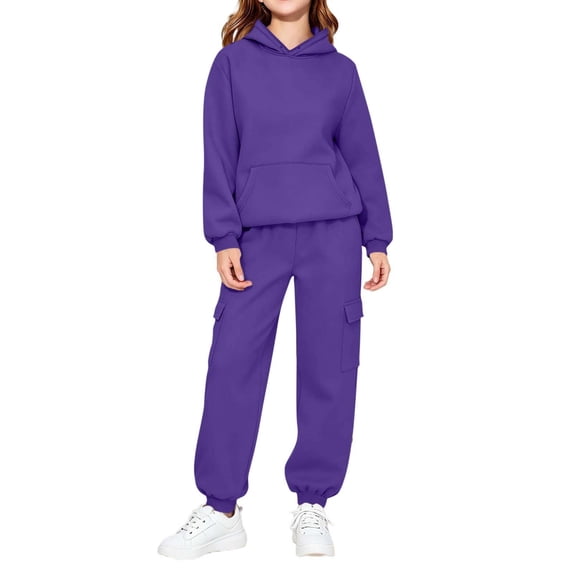 Atogsazn Kids Boys Girls Jogger 2 Piece Clothes Set Childrens Oversized Hoodies & Sweatpants Outfit Outerwear Purple 6-7 Years Fashion