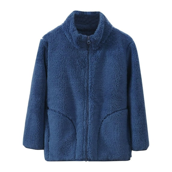 Atogsazn Kids Boys Girls Sherpa Fleece Jackets Children Casual Zip Up Long Sleeve Coat Winter Warm Clothes Blue 9-11 Years