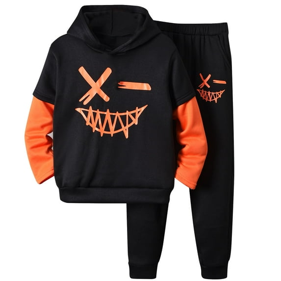 Atogsazn Kids Boys Halloween Sweat Outfit Long Sleeve Hoodies Sweatpant Set Fall Winter Clothing Teen Black 13-14 Years Fashion