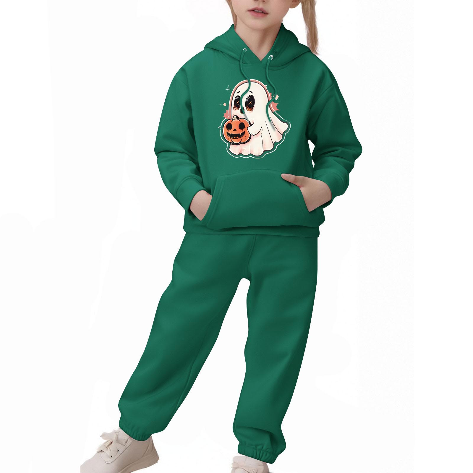Sweat à Capuche Halloween Pour Fille - Imprimé Mignon, Manches Longues - Polyester, Tenue Confortable Hiver - 3