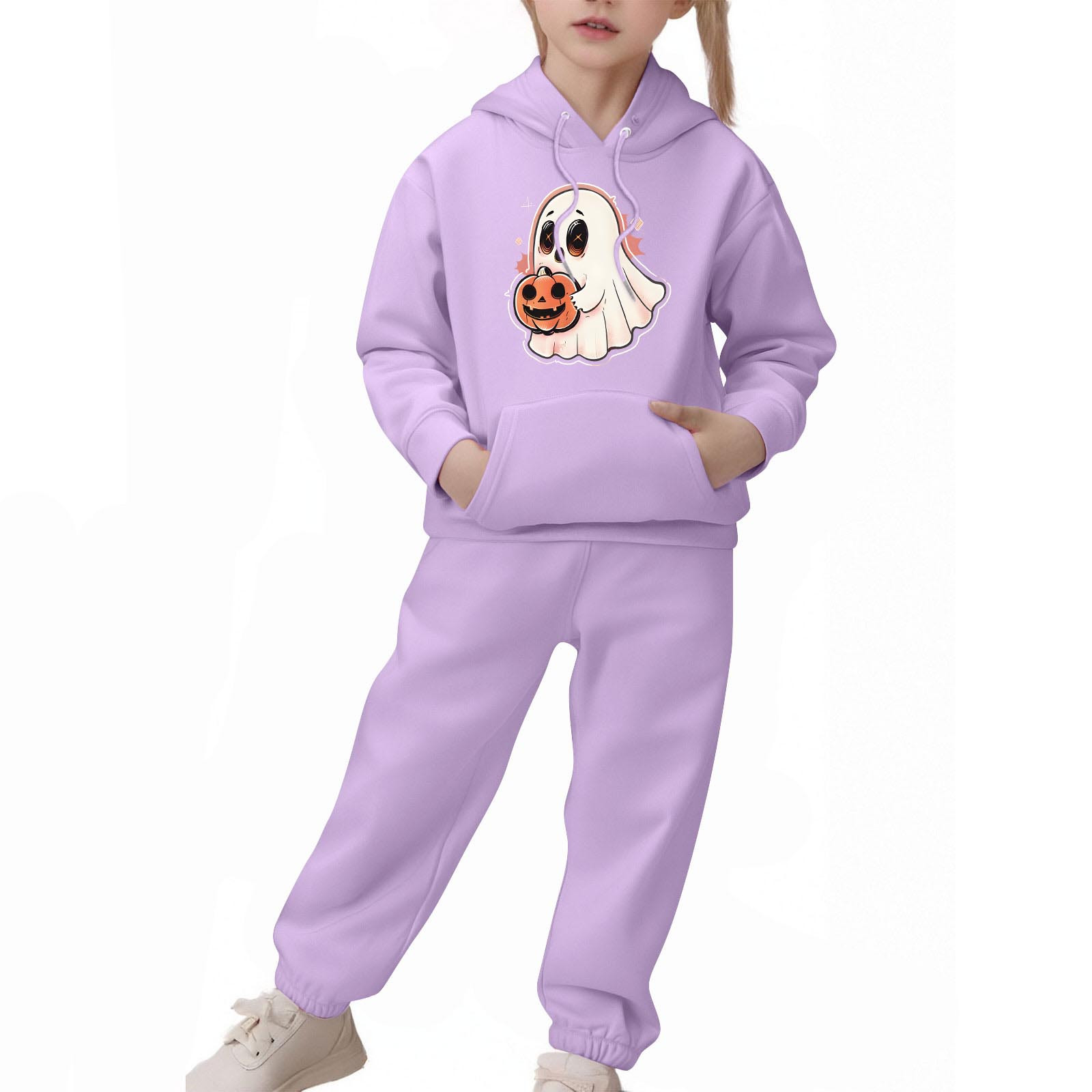 Sweat à Capuche Halloween Pour Fille - Imprimé Mignon, Manches Longues - Polyester, Tenue Confortable Hiver - 7