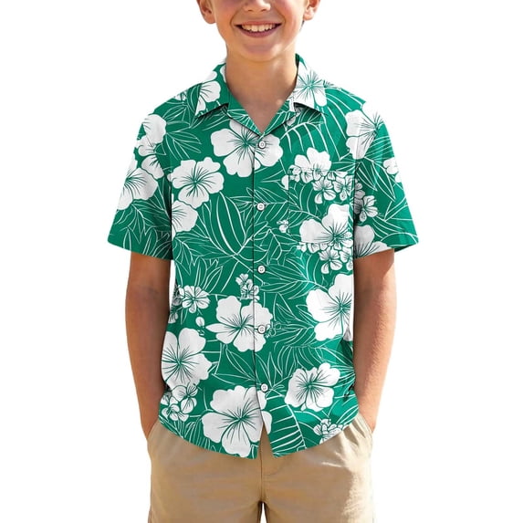 Atogsazn Kids Boys Hawaiian Floral Printed Shirts Children Casual Button Down Short Sleeve Shirt Beach Summer Tops Green 12-13 Years Fashion