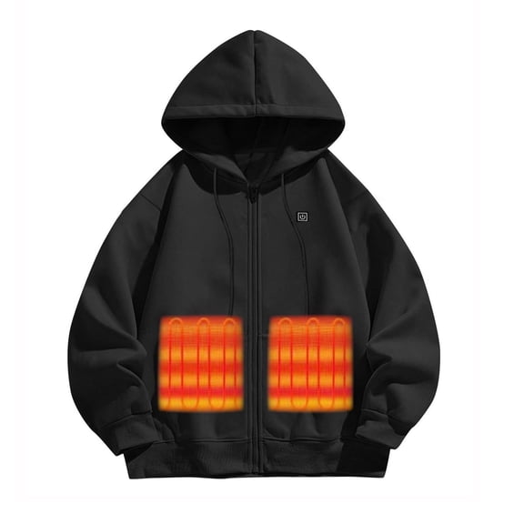 Atogsazn Kids Boys Heating Hoodies Children Oversized Full Zip Sweatshirt Winter Warm Clothing Tops Jacket 02-Black 13-14 Years Fashion