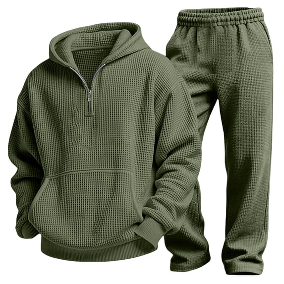 Atogsazn Kids Boys Jogger 2 Piece Clothes Set Childrens Half Zip Hooded Sweatshirt & Sweatpants Outfit Army Green 5-6 Years Fashion