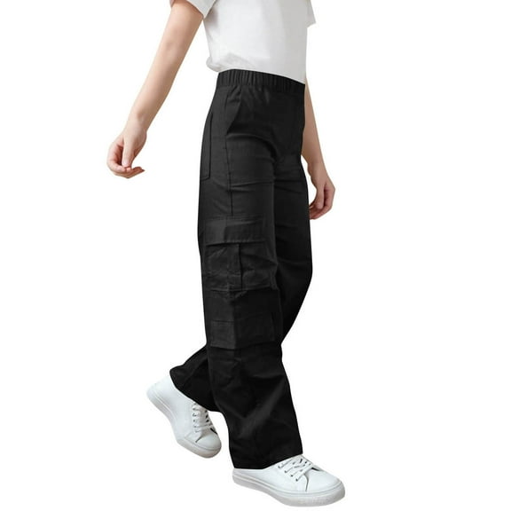 Atogsazn Kids Boys Jogger Cargo Sweatpant Children Casual Elastic Waist Pant Athletic Trouser with Pocket 02-Black 9-10 Years Fashion