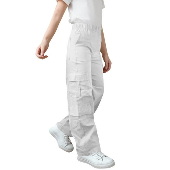 Atogsazn Kids Boys Jogger Cargo Sweatpant Children Casual Elastic Waist Pant Athletic Trouser with Pocket 02-White 5-6 Years Fashion