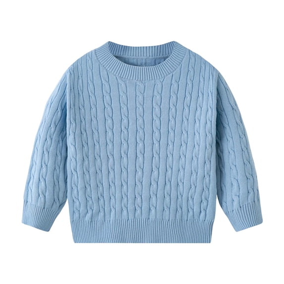 Atogsazn Kids Boys Knitted Sweater Children Casual Long Sleeve Pullover Sweater Fall Winter Crew Neck Tops Blue 3-4 Years Fashion