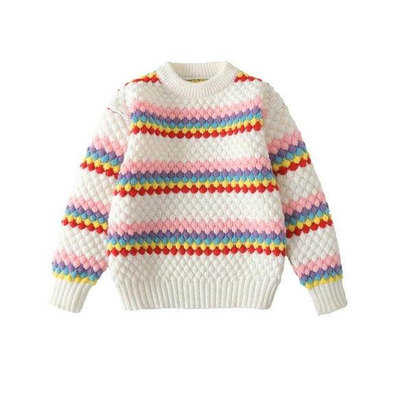 Atogsazn Kids Boys Knitted Sweater Children Striped Long Sleeve Pullover Sweater Fall Winter Warm Clothes B-White 11-12 Years on Clearance