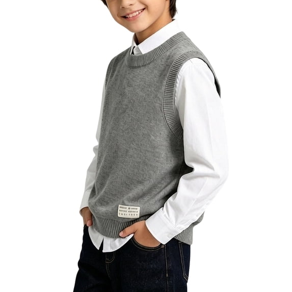 Atogsazn Kids Boys Knitted Sweater Childrens Casual Crew Neck Sleeveless Vest Fall Winter Tops Clothes Gray 14-15 Years Fashion