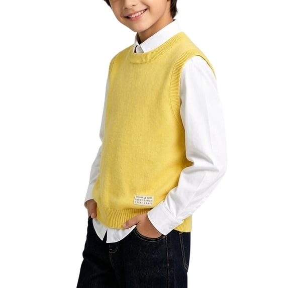 Atogsazn Kids Boys Knitted Sweater Childrens Casual Crew Neck Sleeveless Vest Fall Winter Tops Clothes Yellow 3-4 Years Fashion