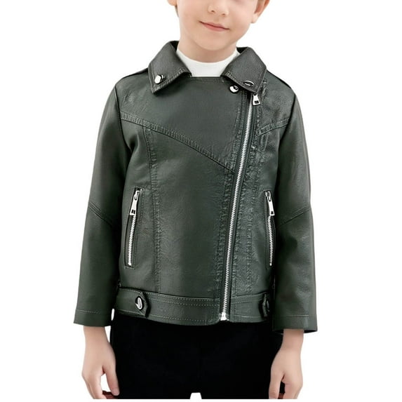 Atogsazn Kids Boys Leather Jacket Children Casual Zip Up Long Sleeve Coat Outerwear Tops Clothing with Pocket 03-Army Green 9-10 Years Fashion
