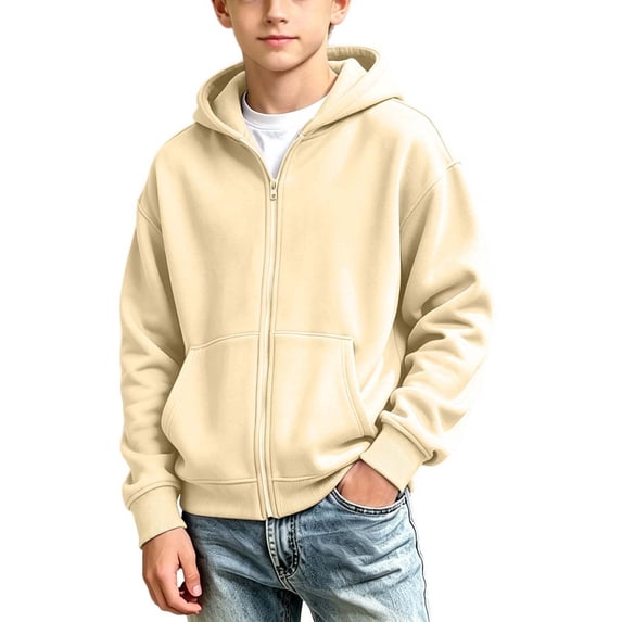 Atogsazn Kids Boys Oversized Full Zip Hoodies Childrens Casual Long Sleeve Hooded Sweatshirt Fall Winter Jogger Tops Beige 7-8 Years Fashion