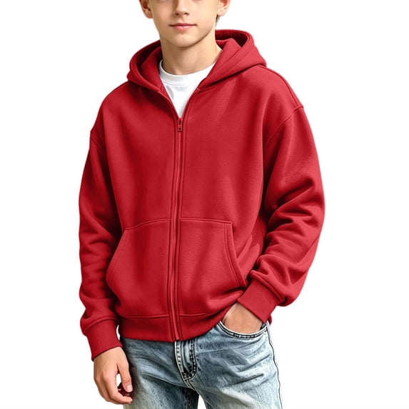 Atogsazn Kids Boys Oversized Full Zip Hoodies Childrens Casual Long Sleeve Hooded Sweatshirt Fall Winter Jogger Tops Red 8-9 Years Fashion