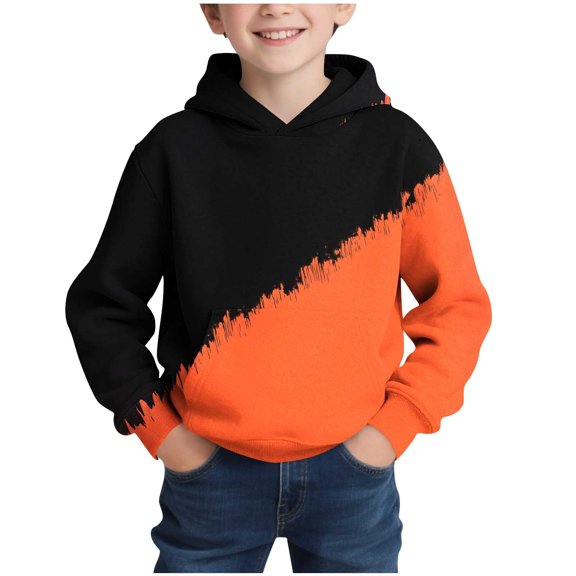 Atogsazn Kids Boys Oversized Hoodies Children Casual Gradient Fleece Long Sleeve Pullover Sweatshirt Fall Winter Tops 02-Orange 11-12 Years Fashion