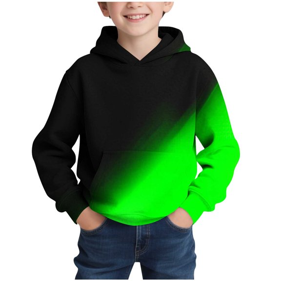 Atogsazn Kids Boys Oversized Hoodies Children Casual Gradient Fleece Long Sleeve Pullover Sweatshirt Fall Winter Tops 03-Green 9-10 Years Fashion