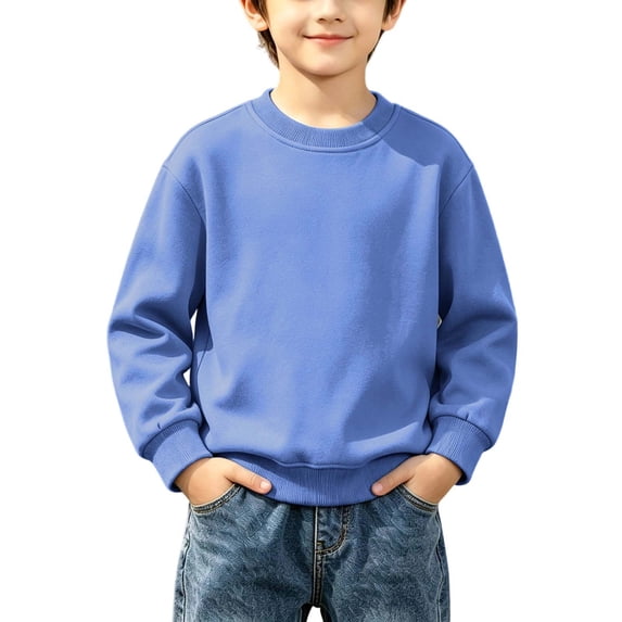 Atogsazn Kids Boys Oversized Sweatshirt Childrens Casual Long Sleeve Crew Neck Sweater Fall Winter Tops Clothes Blue 14-15 Years Fashion