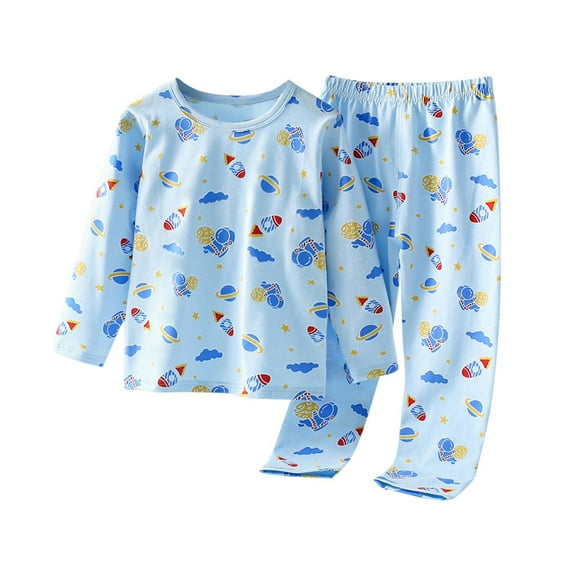 Atogsazn Kids Boys Pajamas Set Children Casual Crew Neck Long Sleeve Sleepwear Pants Outfit Pjs Loungwear Clothing Blue 7-8 Years Fashion