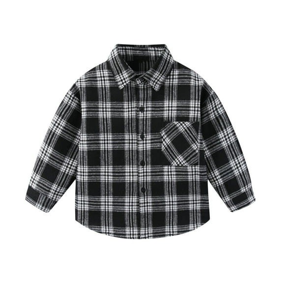 Atogsazn Kids Boys Plaid Jacket Children's Button Long Sleeve Shirts Spring Fall Outfit Clothes Trendy Black 7-8 Years