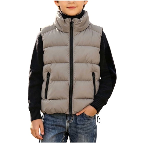 Atogsazn Kids Boys Puffer Full Zip Jacket Children Casual Long Sleeve Vest Winter Thick Warm Tops Clothes Beige 7-8 Years Fashion