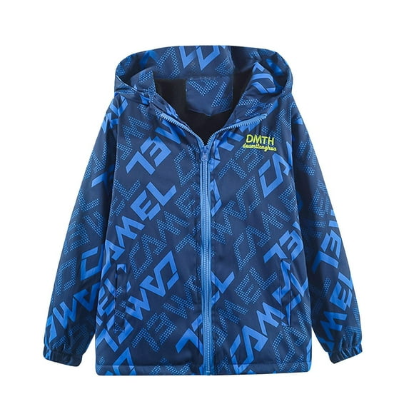 Atogsazn Kids Boys Rain Jacket Children Windproof Zip Up Long Sleeve Hooded Jackets Lightweight Fashion Clothes Blue 13-14 Years