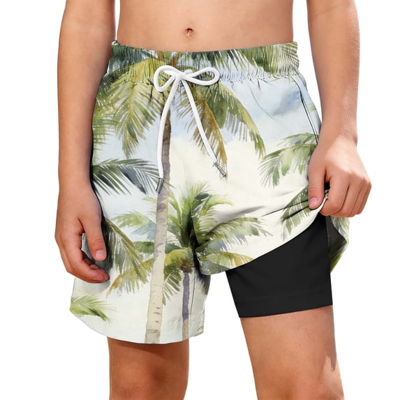 Atogsazn Kids Boys Summer Beach Shorts Childrens Athletic Double Layered Swim Short Pant Swimwear with Pocket Green 7-8 Years Fashion