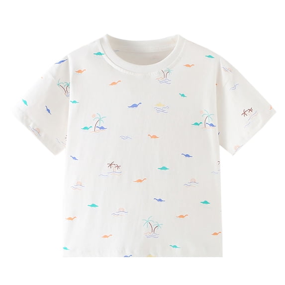 Atogsazn Kids Boys Summer Graphic Tshirt Children's Cartoons Short Sleeve Pullover T-shirt Basic Tops Outfit White 2-3 Years Fashion