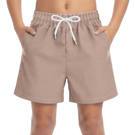 Atogsazn Kids Boys Summer Shorts Childrens Casual Athletic Elastic Waist Short Pants Drawstring Beach Pants with Pocket 02-Khaki 4-5 Years Fashion