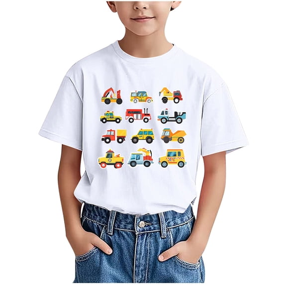 Atogsazn Kids Boys Summer Tshirt Children Casual Cute Graphic Short Sleeve T-shirt Tunic Tops Clothes 02-White 7-8 Years Fashion