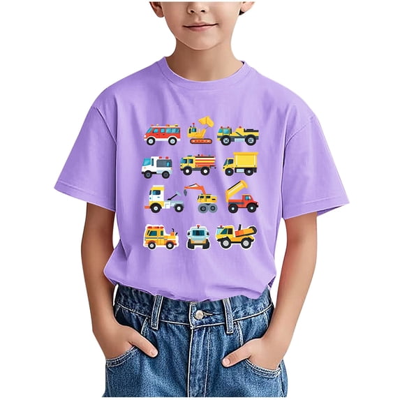 Atogsazn Kids Boys Summer Tshirt Children Casual Cute Graphic Short Sleeve T-shirt Tunic Tops Clothes 03-Purple 3-4 Years Fashion