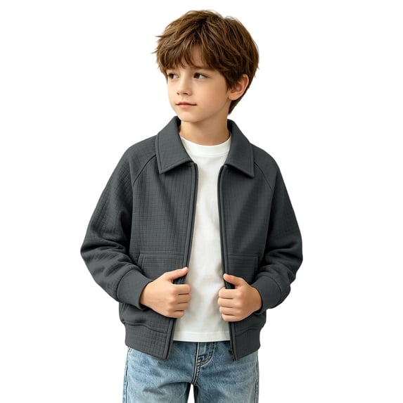 Atogsazn Kids Boys Waffle Full Zip Hoodies Childrens Casual Long Sleeve Collared Jacket Fall Winter Tops Outerwear Dark Gray 7-8 Years Fashion