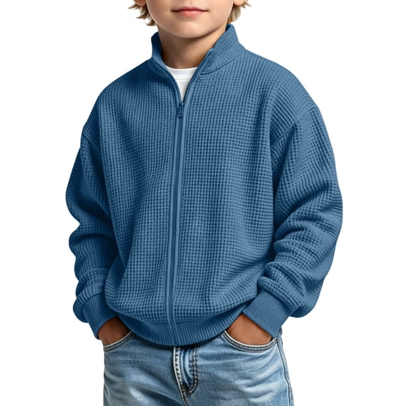 Atogsazn Kids Boys Waffle Sweatshirts Childrens Casual Full Zip Long Sleeve Sweater Pullove Loose Fit Tops Navy 11-12 Years Fashion