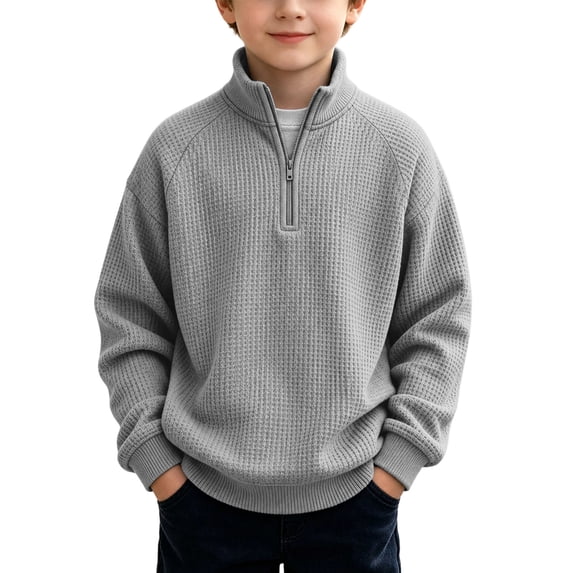 Atogsazn Kids Boys Waffle Sweatshirts Childrens Half Zip Long Sleeve Sweater Pullove Loose Fit Tops Gray 7-8 Years Fashion