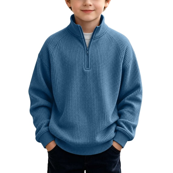 Atogsazn Kids Boys Waffle Sweatshirts Childrens Half Zip Long Sleeve Sweater Pullove Loose Fit Tops Navy 5-6 Years Fashion