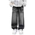 thumbnail image 1 of Atogsazn Kids Boys Wide Leg Jeans Childrens Casual Loose Fit Lightweight Denim Pants with Pocket Trouser Black 7-8 Years Fashion, 1 of 5