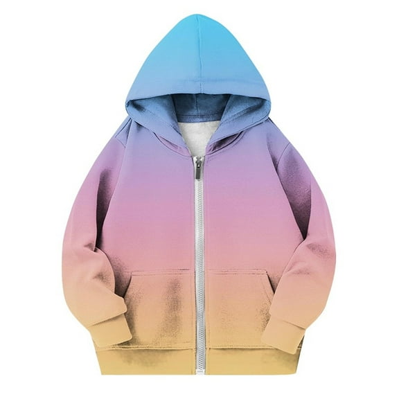 Atogsazn Kids Girl Fleece Lined Sweatshirt Children Casual Gradient Full Zip Long Sleeve Sweatshirts Clothing 01-Pink 5-6 Years Fashion