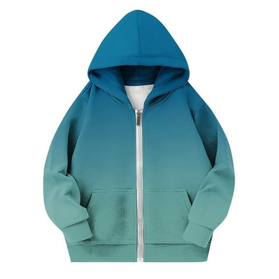 Atogsazn Kids Girl Fleece Lined Sweatshirt Children Casual Gradient Full Zip Long Sleeve Sweatshirts Clothing 02-Blue 5-6 Years Fashion