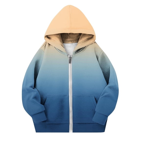 Atogsazn Kids Girl Fleece Lined Sweatshirt Children Casual Gradient Full Zip Long Sleeve Sweatshirts Clothing 02-Dark Blue 9-10 Years Fashion