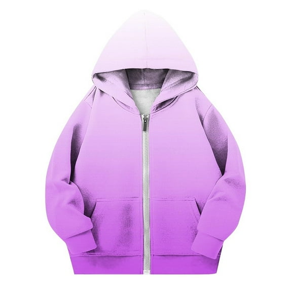 Atogsazn Kids Girl Fleece Lined Sweatshirt Children Casual Gradient Full Zip Long Sleeve Sweatshirts Clothing 02-Purple 4-5 Years Fashion